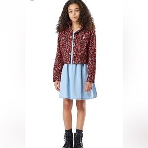 Social Standard by Sanctuary Girls Denim Dress With Floral Jacket NWT Small 6/7